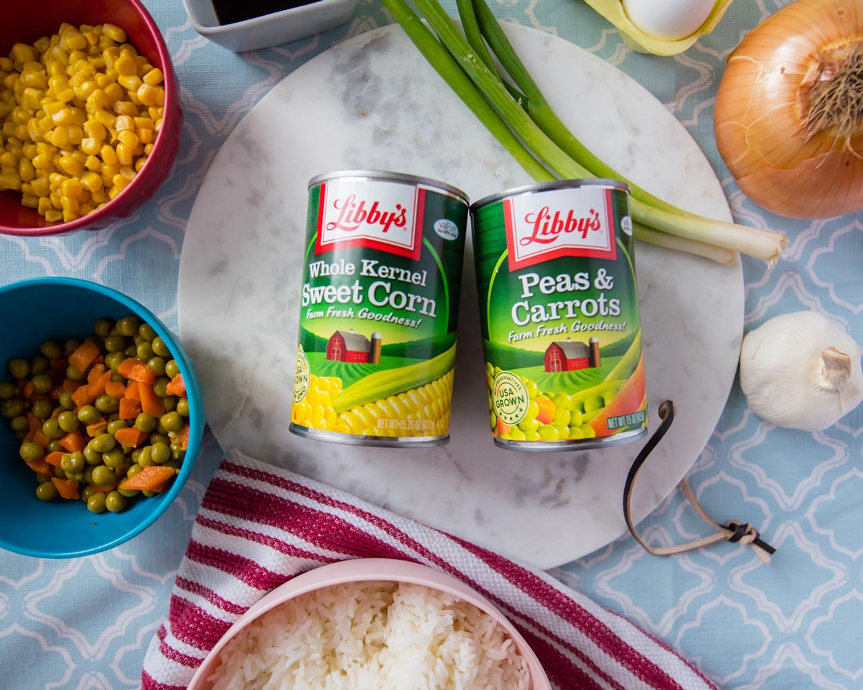 Libby’s canned vegetables arranged with prepared vegetable dishes