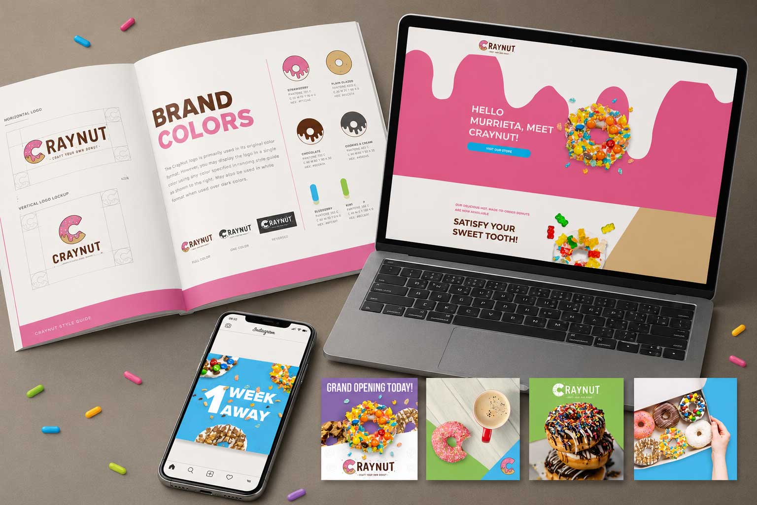 Craynut brand guide and coordinated website and social media designs from Pulse Marketing’s portfolio