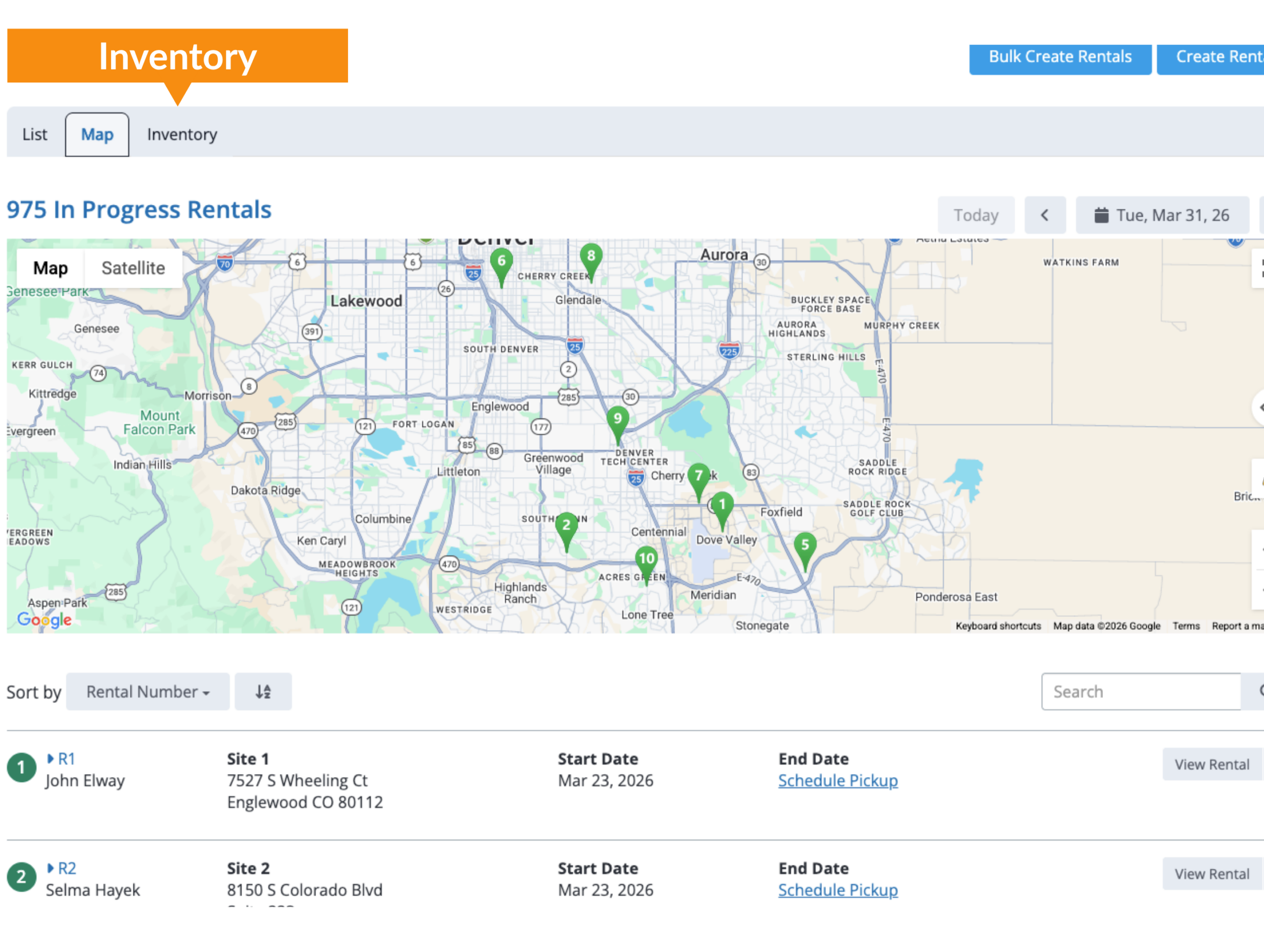 ServiceCore inventory management product interface shown on desktop and mobile screens