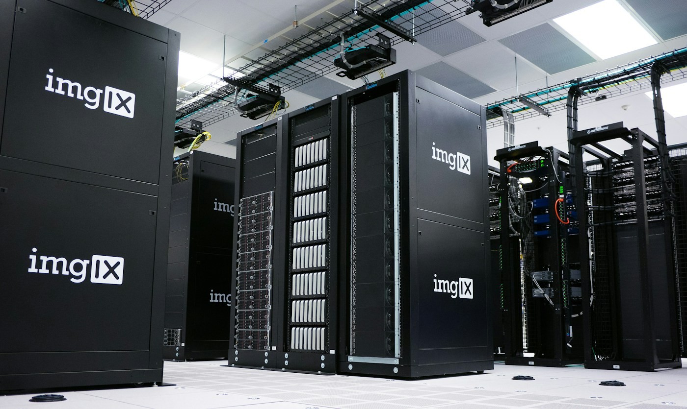 Rows of server racks at an imgix data center