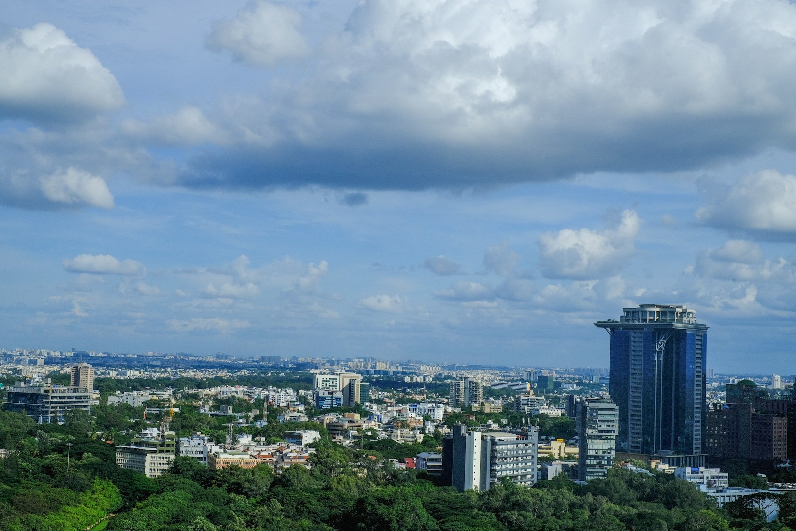 Bengaluru’s skyline beneath a cloud-filled sky