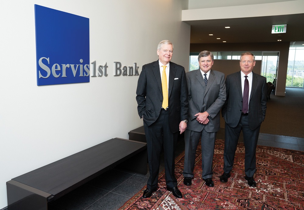 Historical leadership portrait of Tom Broughton, Clarence Pouncey and Bud Foshee at ServisFirst Bank