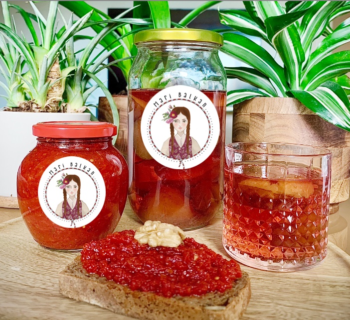 Mari Balkan labelled jars beside a slice of bread