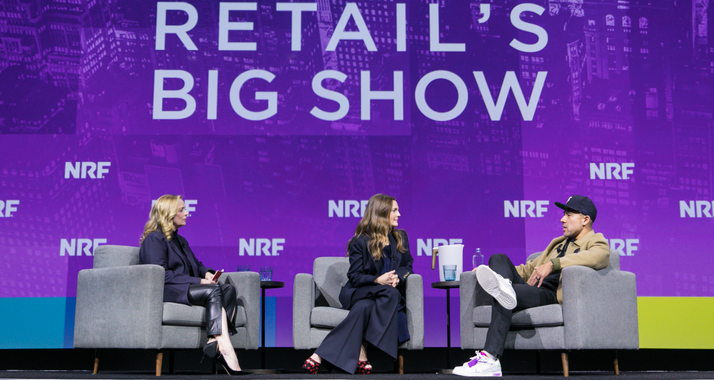 Drew Barrymore and Shae Hong in conversation onstage at NRF 2024