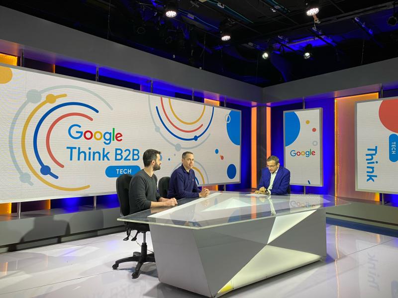 Shahar Aizenberg seated with Avi Eyal and Elliott Gotkine on a Google Think B2B set