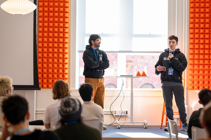 Shahryar Hasnani and Dale Wilson presenting Karsa to an audience