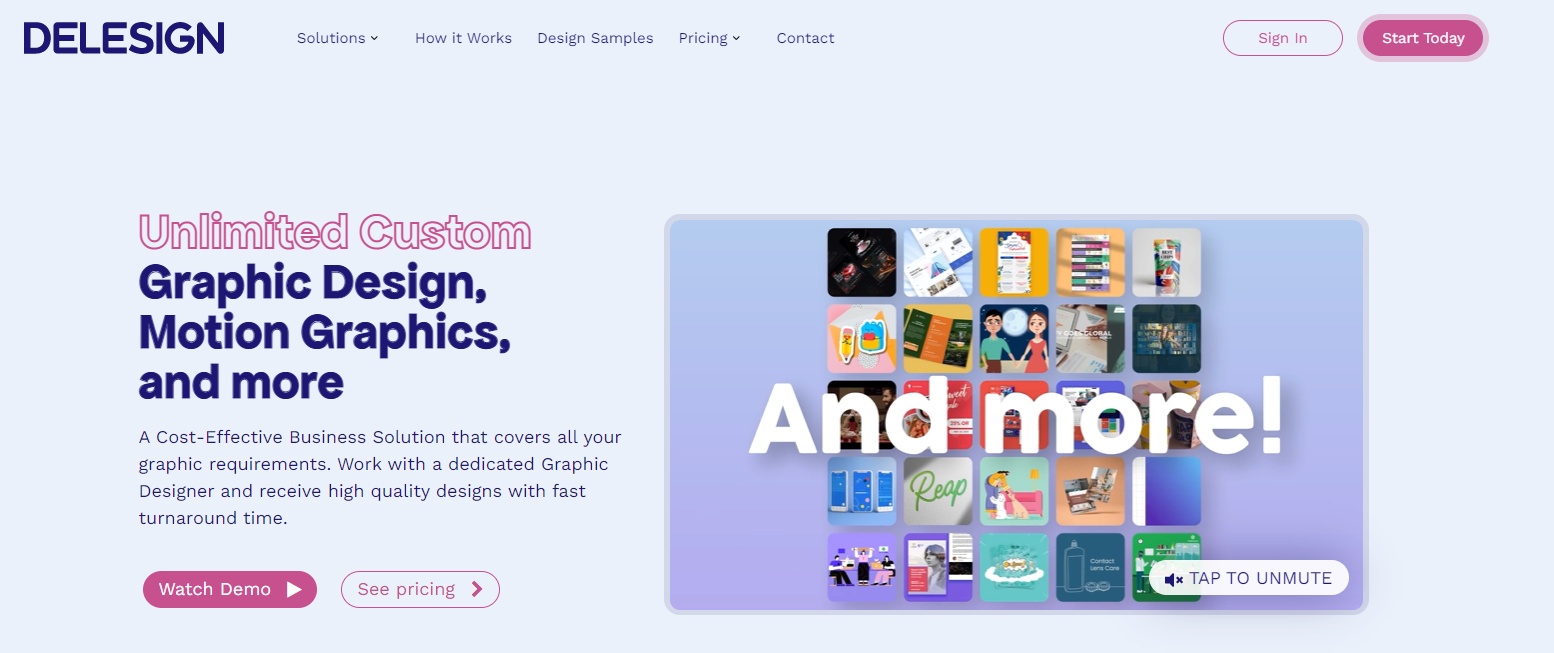 Historical Delesign homepage showing design services and a collage of creative work