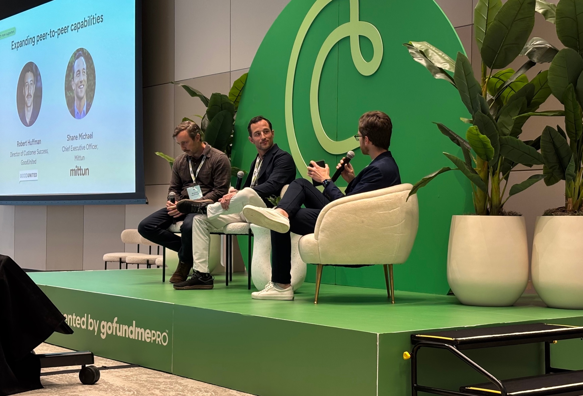 Shane Michael, seated in the center, on a GoFundMe Pro conference panel in Chicago in May 2026