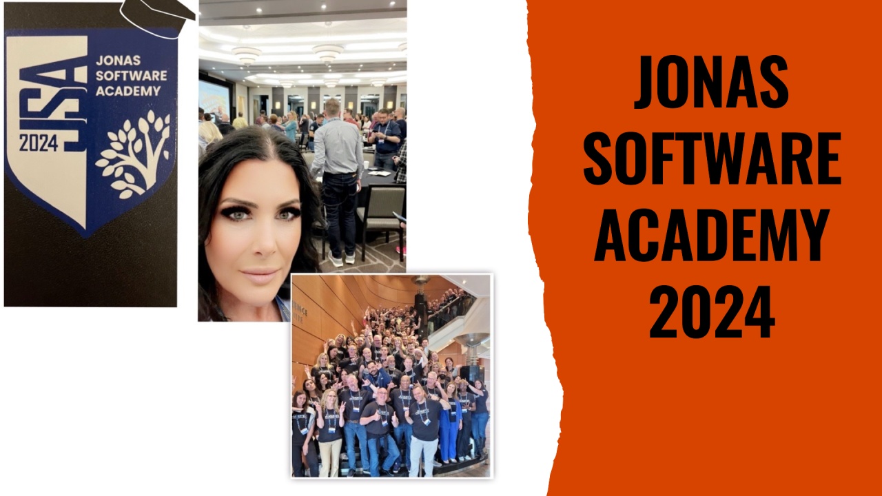 Sarah Byrne’s collage of Jonas Software Academy 2024, showing the event sign, gathering, and group photograph.
