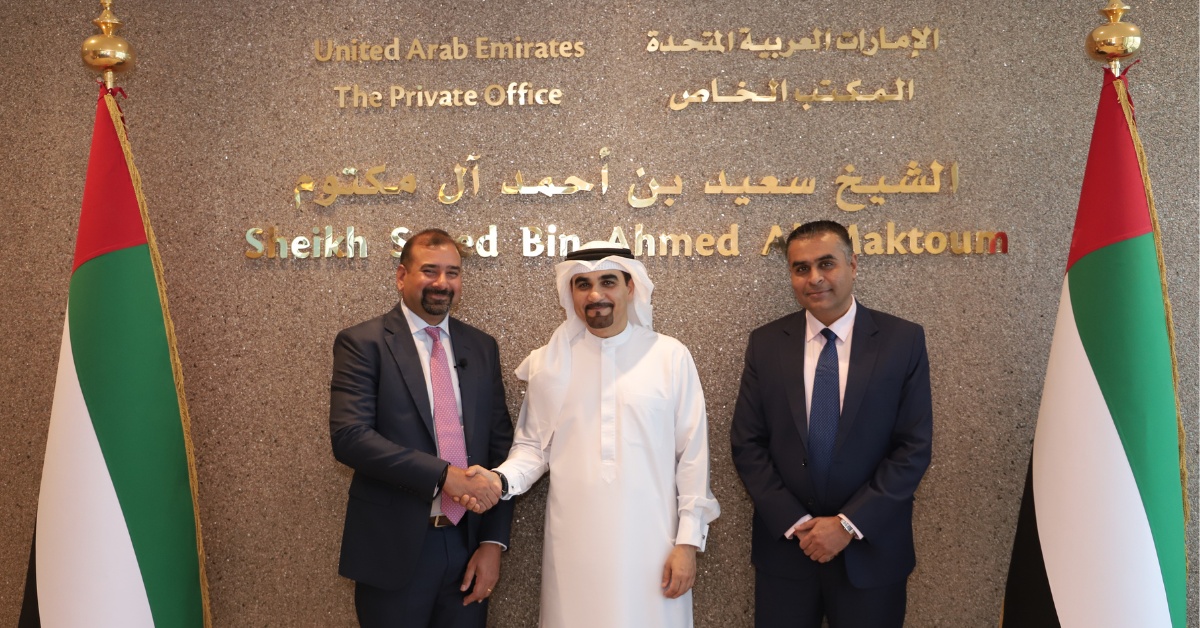 Mehul Desai, Hisham Al Gurg and Shardul Bhatt at the Seed Group partnership announcement