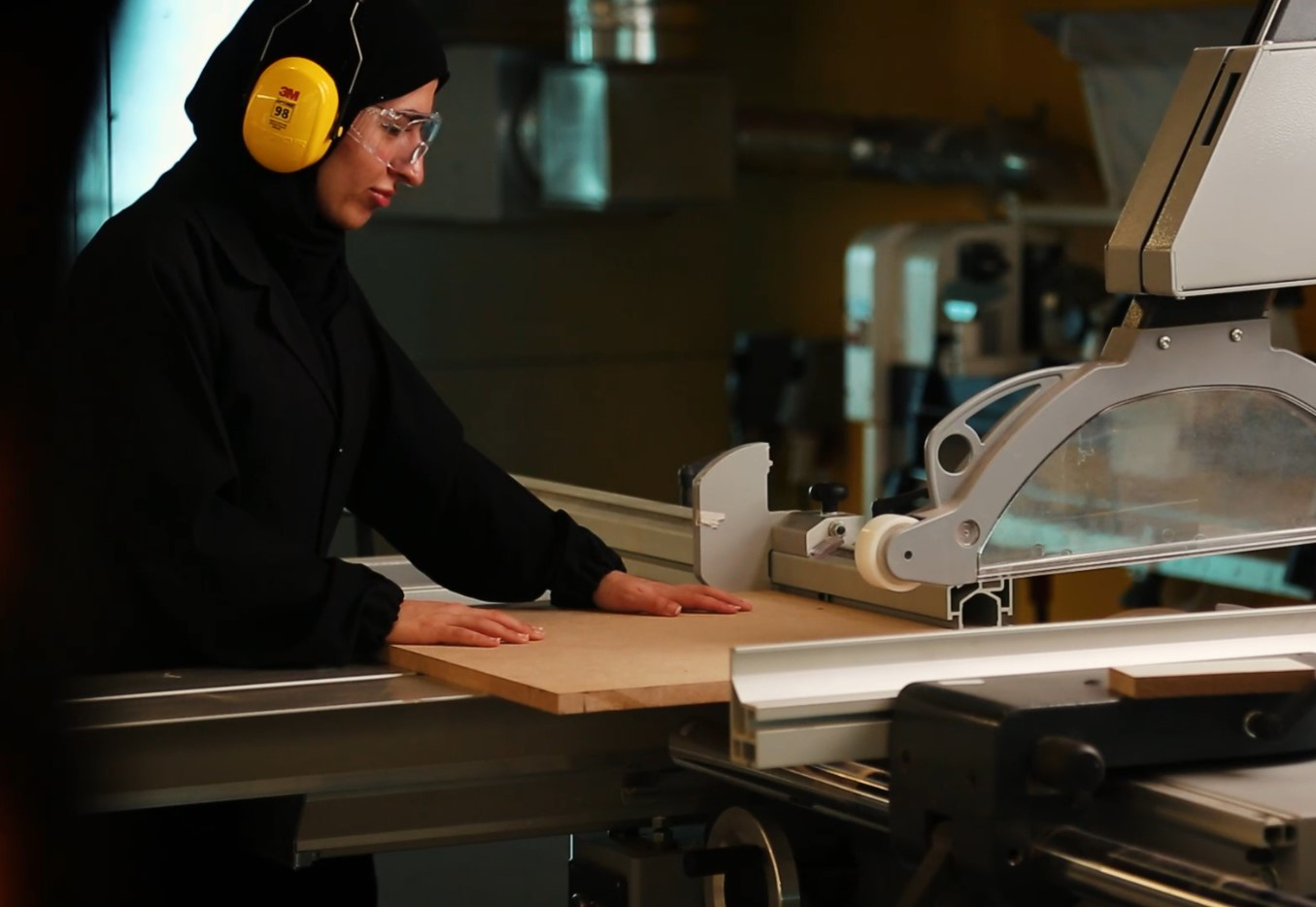 Woodworking equipment inside SoiLab at the Sharjah research park