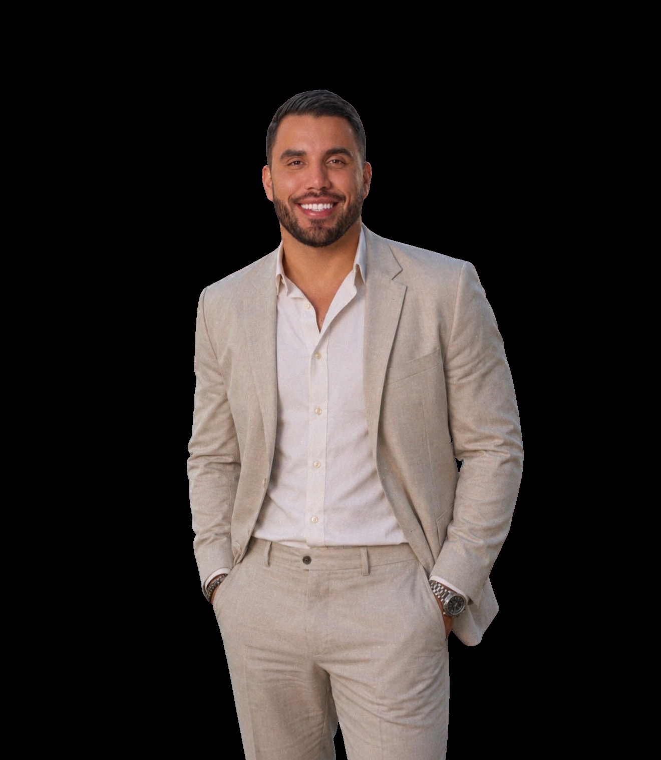 Jeffrey Campos, Sharp 2.0 CEO and co-founder, in a light suit