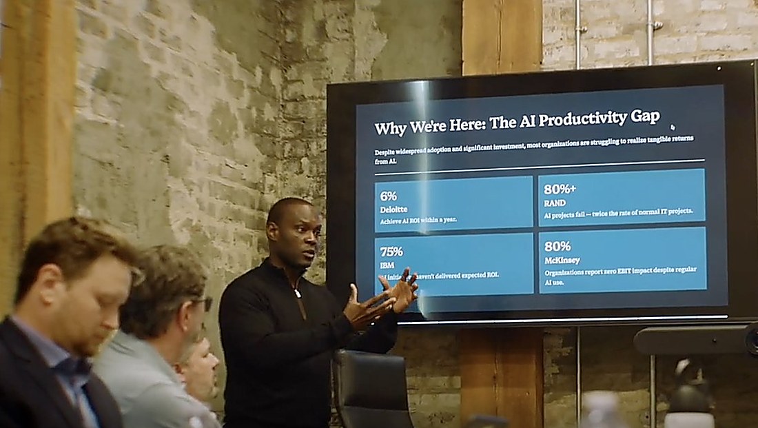 Shegun Otulana addressing a small group during a Blueprint session at Venture Yards