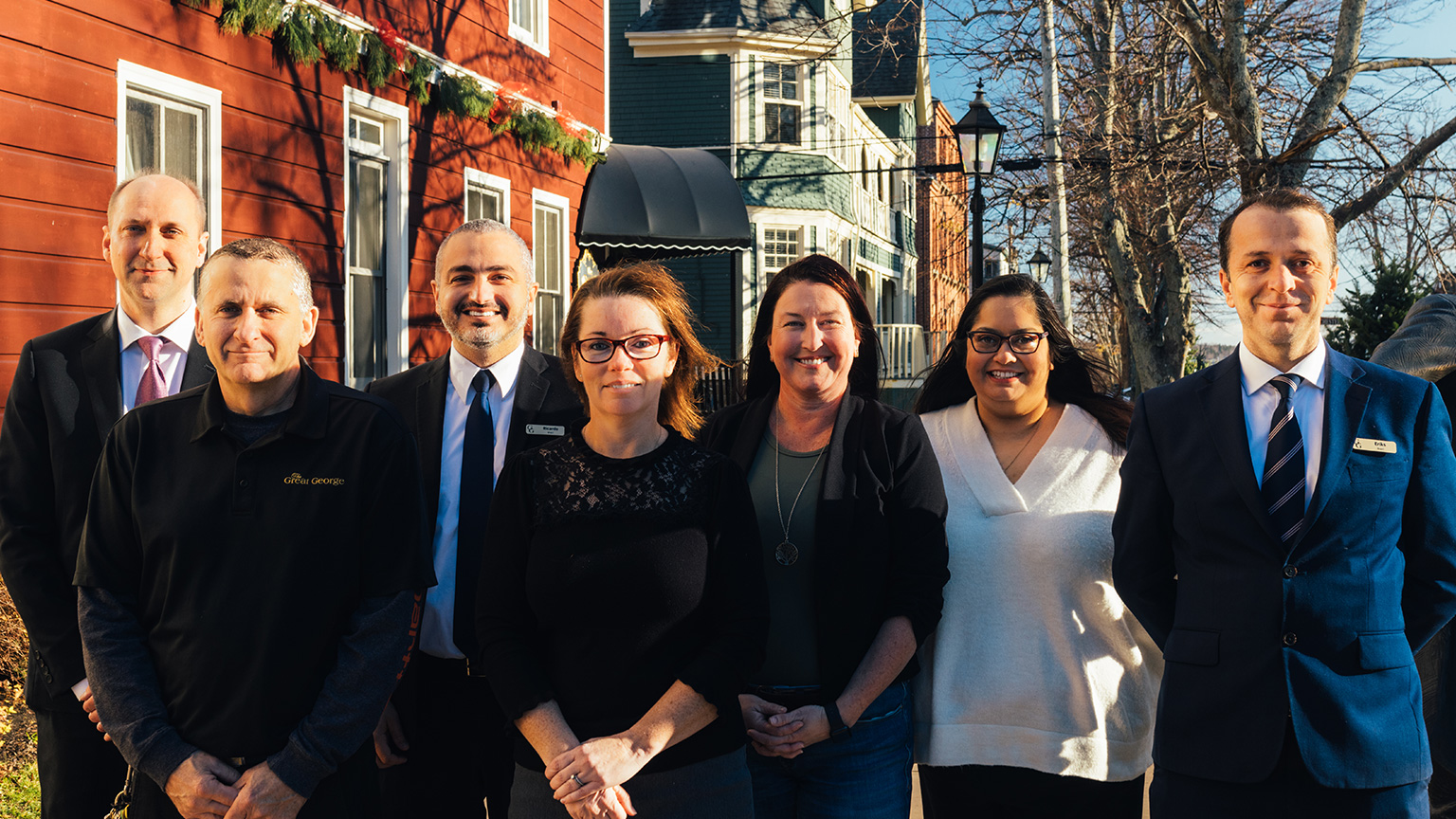 The Great George team standing together outside the Charlottetown hotel