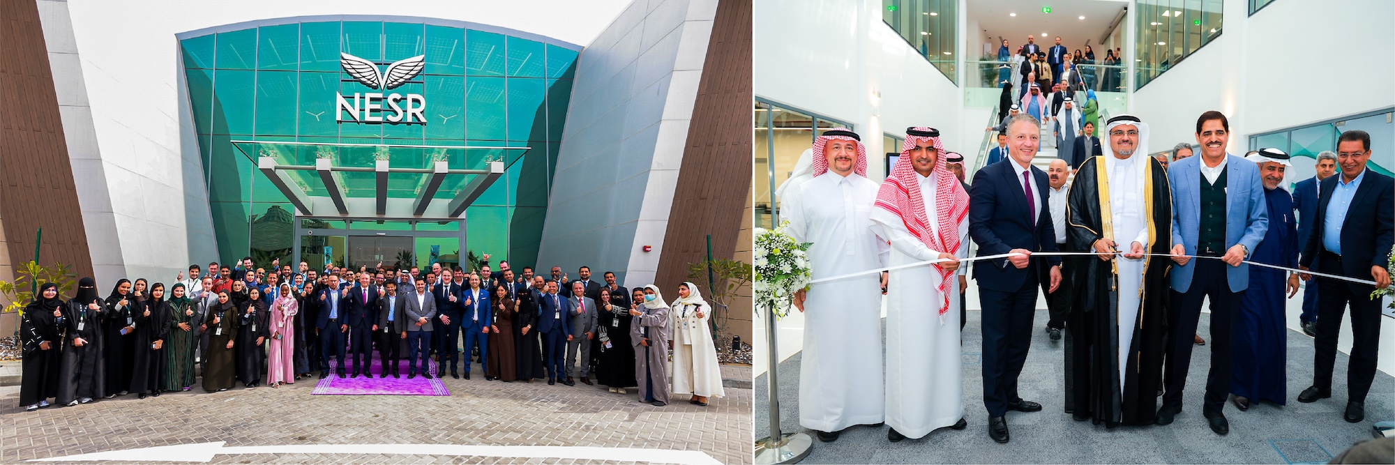 Group photograph and ribbon cutting at the NORI research center opening in Saudi Arabia