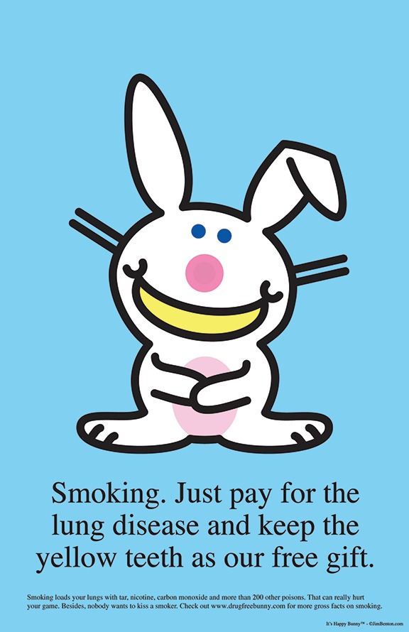 Happy Bunny anti-drug campaign poster produced for the Partnership for a Drug-Free Texas