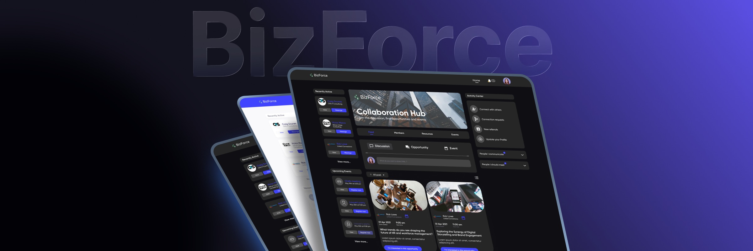 Shiftr’s BizForce design presentation showing collaboration screens