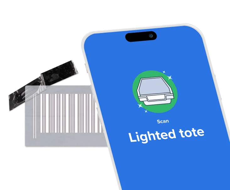 ShipHero mobile interface instructing an operator to scan a lighted tote