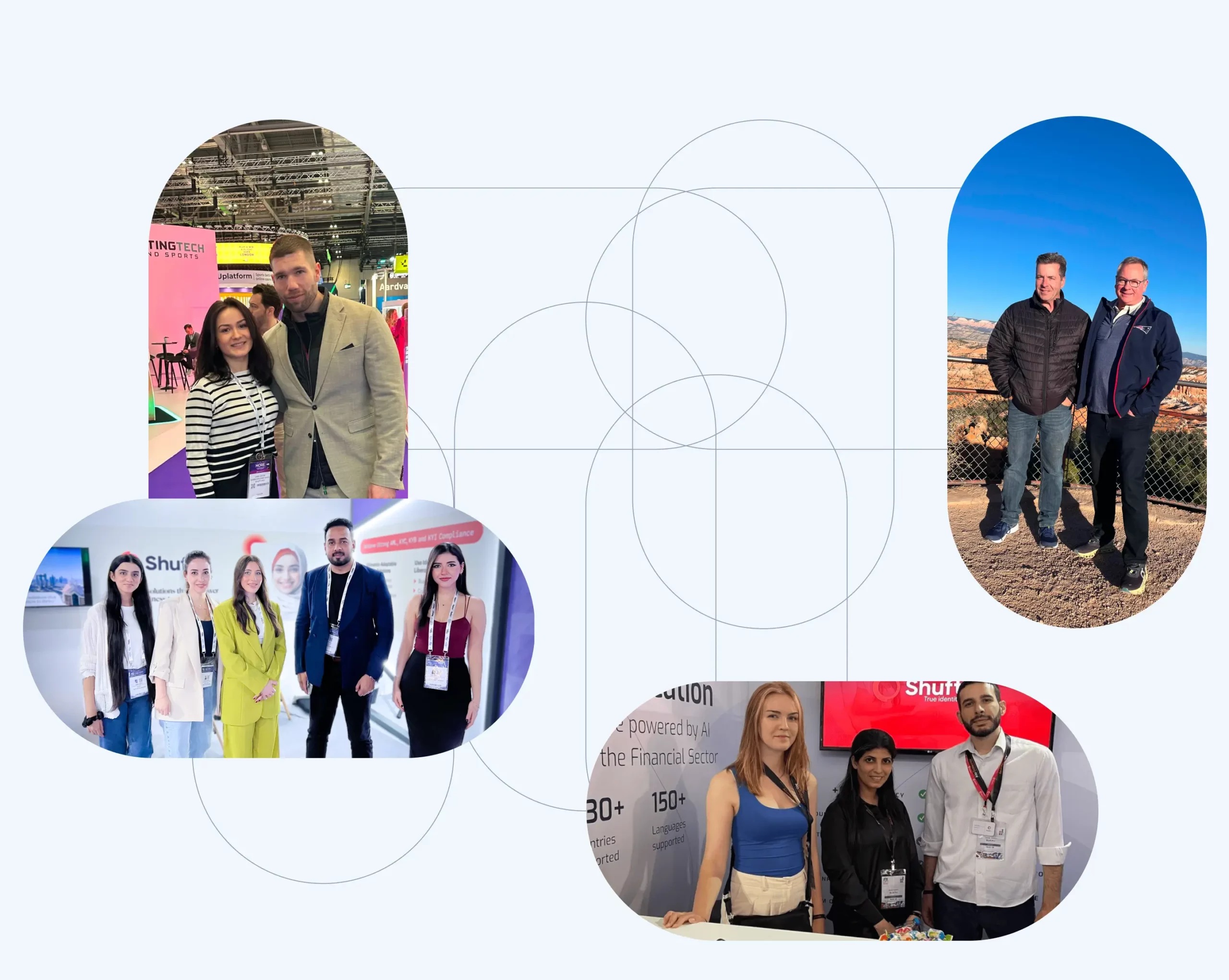 Company-published collage of Shufti team members at events and outdoors