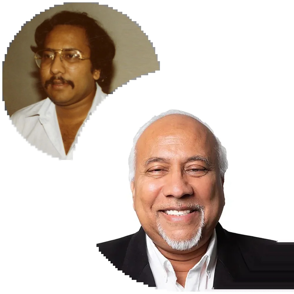 Company-published images of Shyam Salona earlier in life and in later years