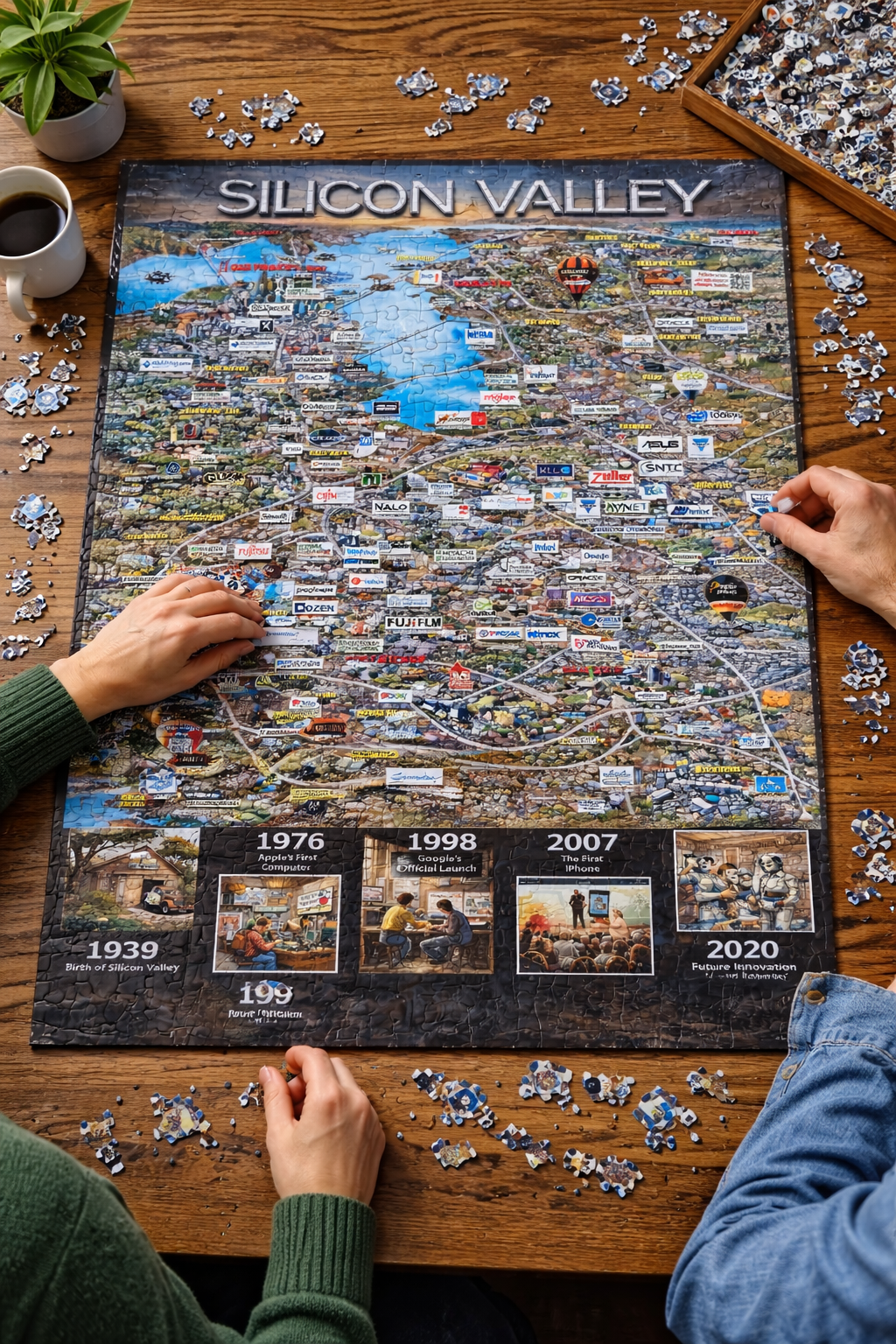 Silicon Maps promotional illustration showing its Silicon Valley puzzle on a table