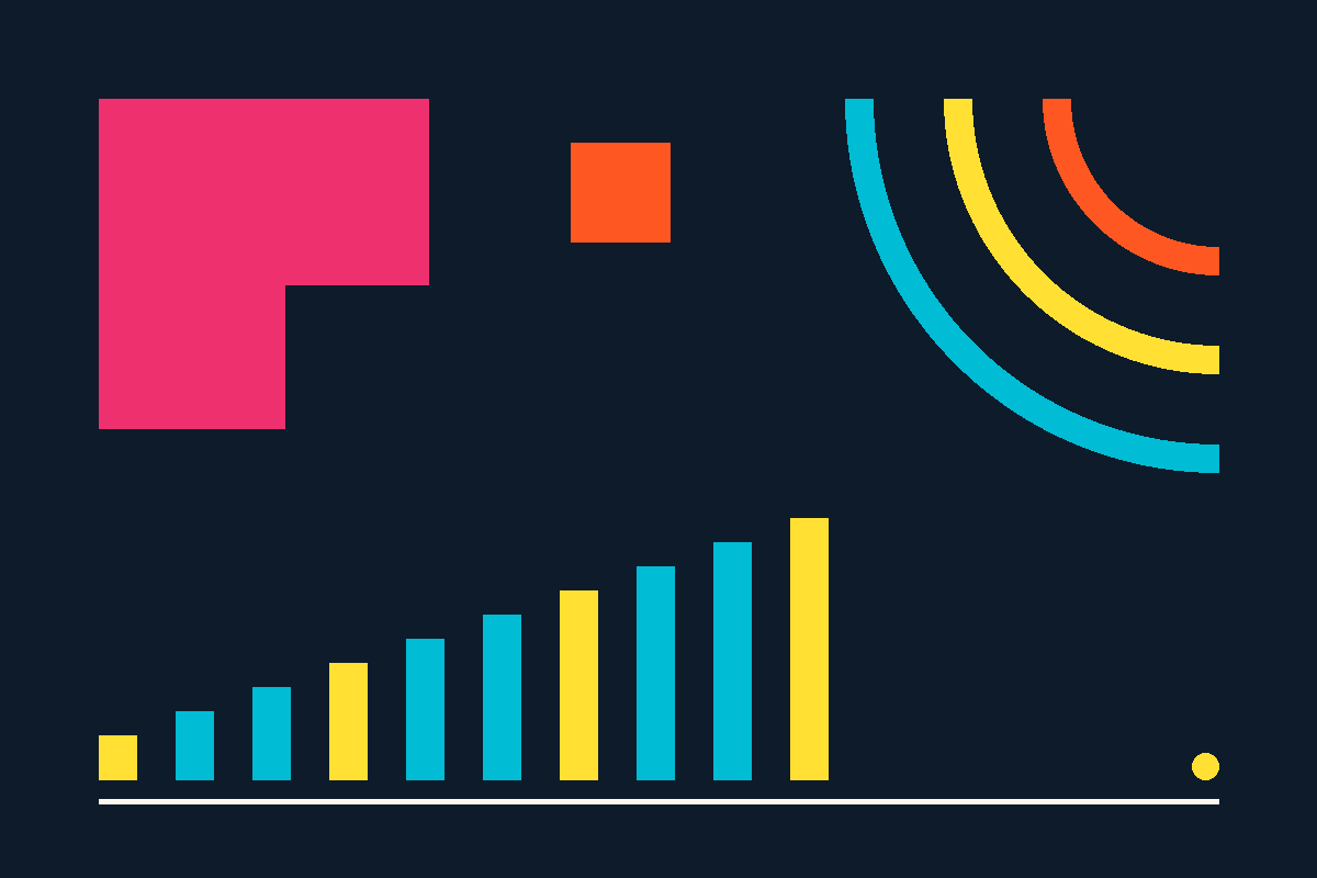 Swiss-style graphic of geometric shapes representing data throughput and performance