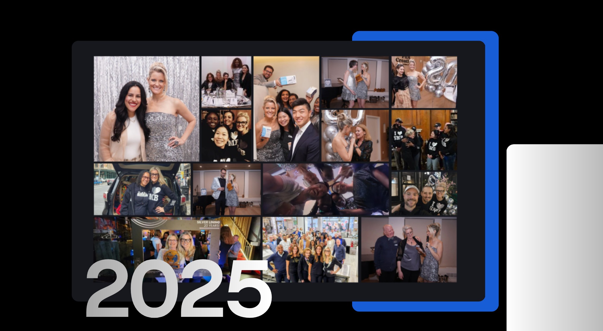 Collage of Silver Lining’s 2025 twentieth-anniversary gatherings, with founder Carissa Reiniger and attendees