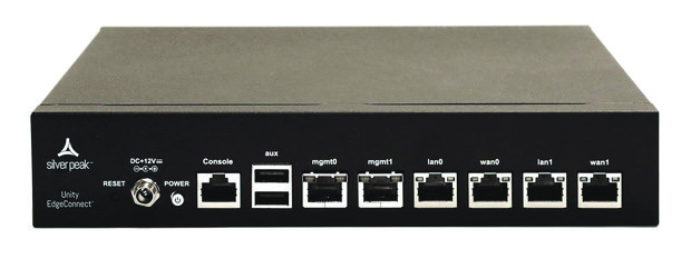 Front view of a historical Silver Peak Unity EdgeConnect appliance with labeled network ports