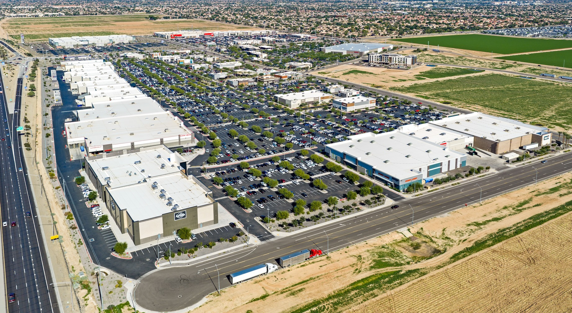 Aerial view of Village at Prasada, an open-air retail development in Surprise, Arizona
