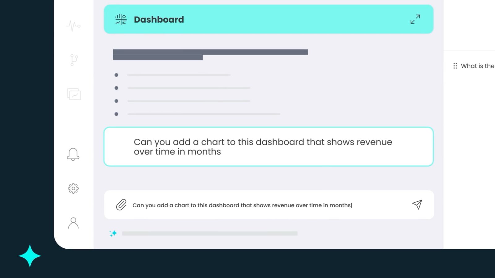 Sisense product illustration showing a natural-language request to add a revenue chart