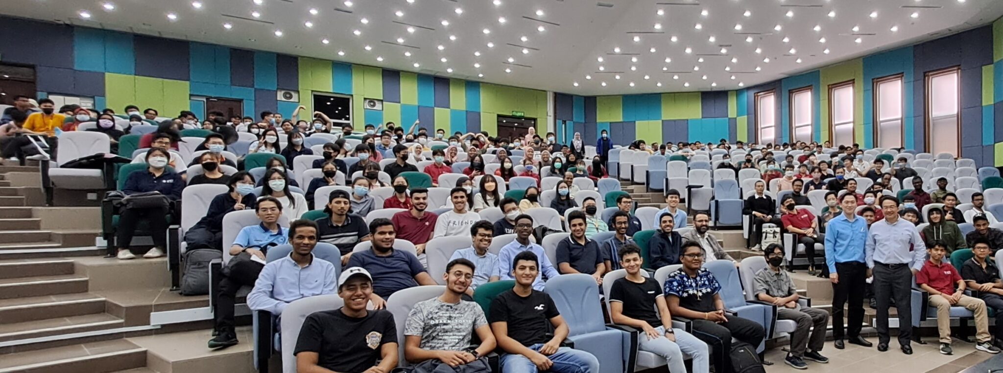 Engineering students in a UTM lecture hall with SK Fong standing at the right