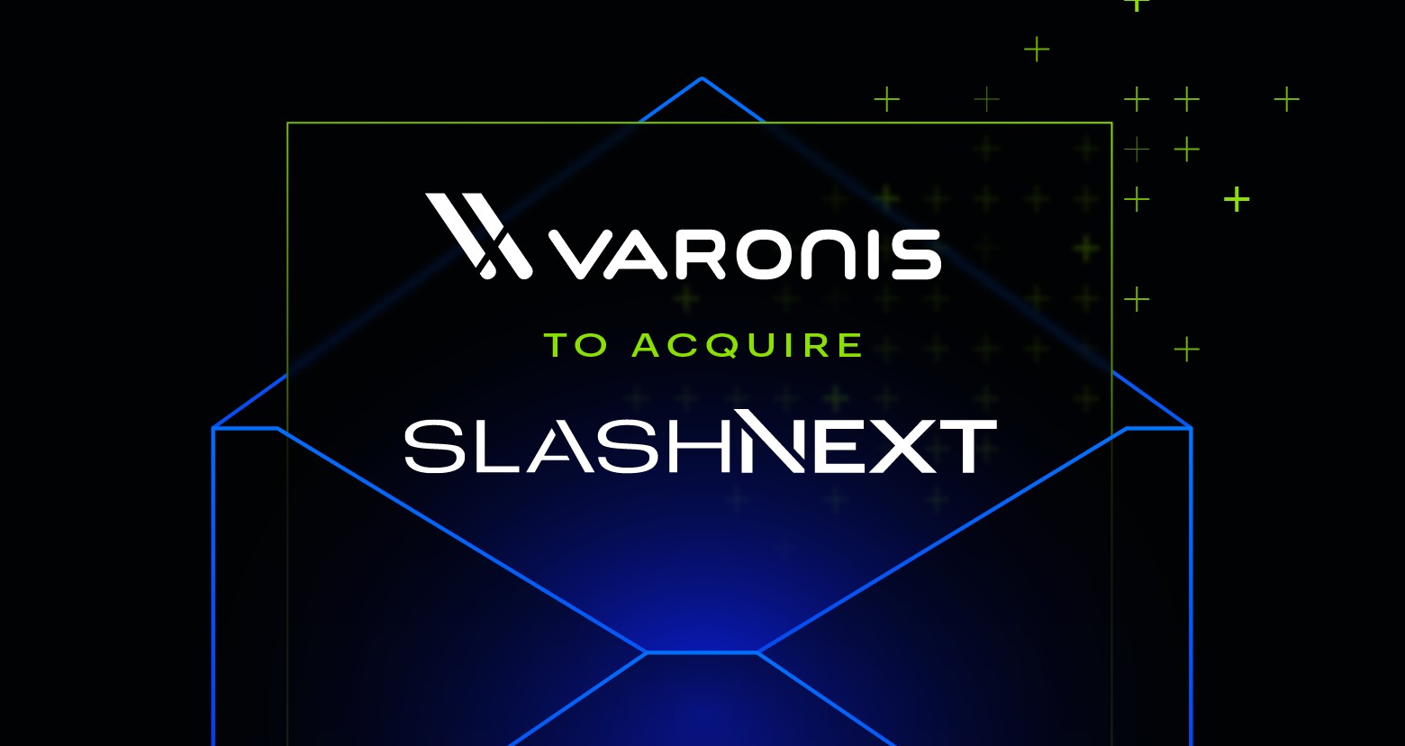 Varonis acquisition graphic with the SlashNext name in an envelope
