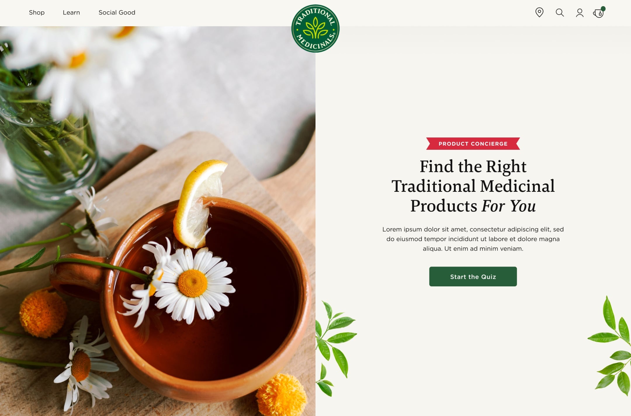 Traditional Medicinals herbal quiz interface designed by Sleepless Media