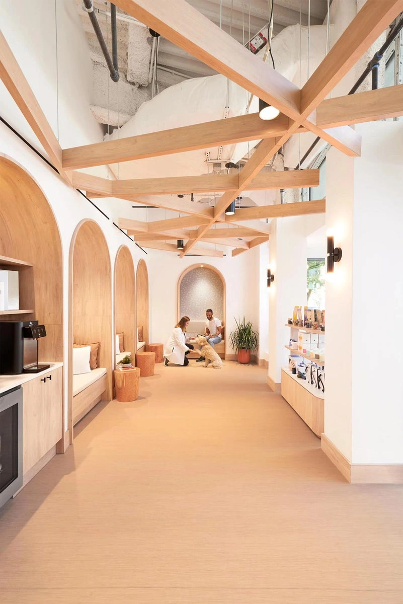 Small Door clinic interior with arched private seating alcoves and light wood finishes