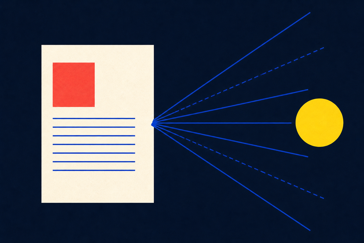 Abstract Swiss-style composition of paper, geometric shapes and a signal moving outward