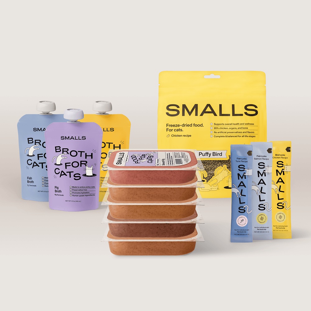 Smalls fresh meal packets, broths, freeze-dried Puffs and lickable treats