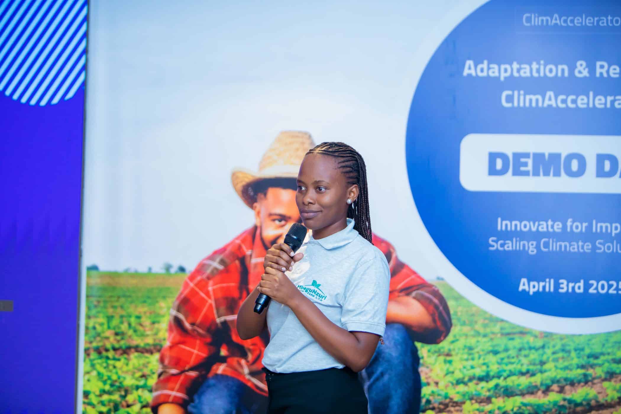 Crescentia Mushobozi presents Mbegu Nzuri at the climate accelerator demo day
