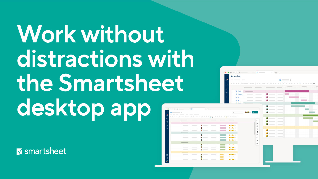 Official Smartsheet visual showing its desktop app on laptop and monitor screens