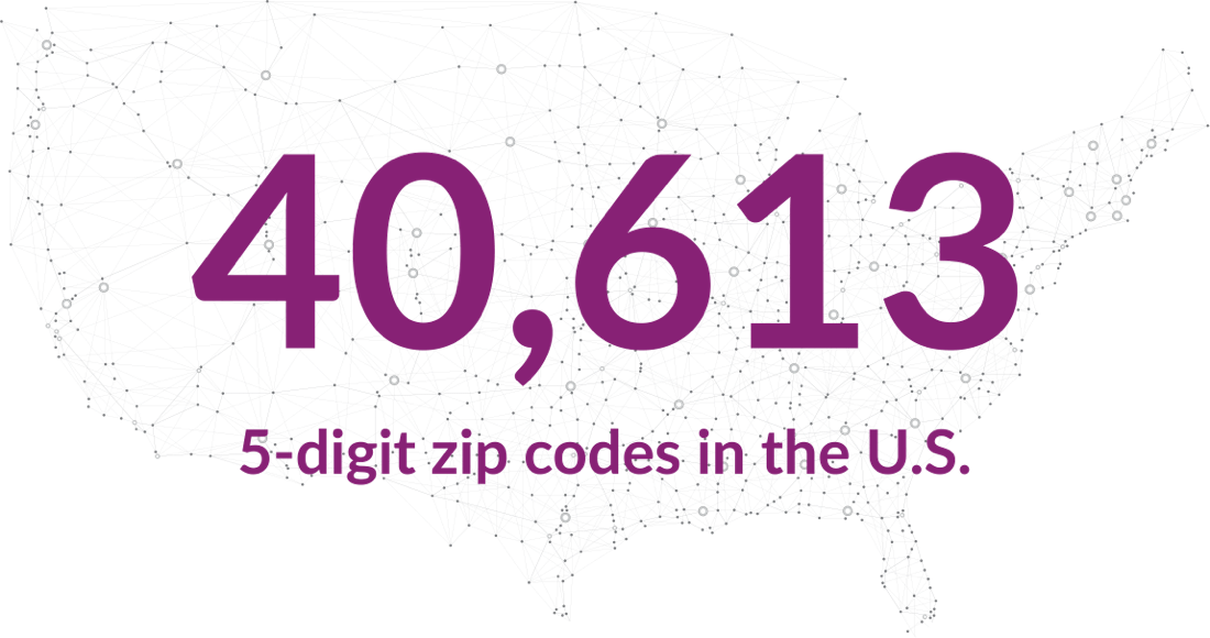 SMC³ RateWare marketing illustration showing a network of US postal-code connections