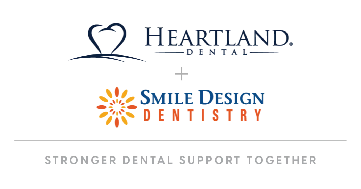 Heartland Dental and Smile Design Dentistry marks joined in an acquisition graphic