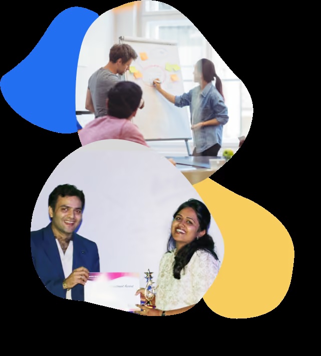 Company careers-page collage showing a workshop scene and an employee recognition moment