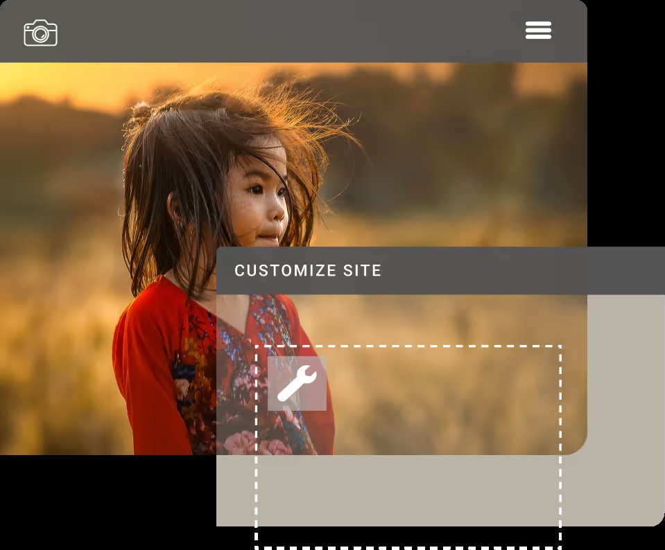 SmugMug product illustration showing a photography website and its customization tools