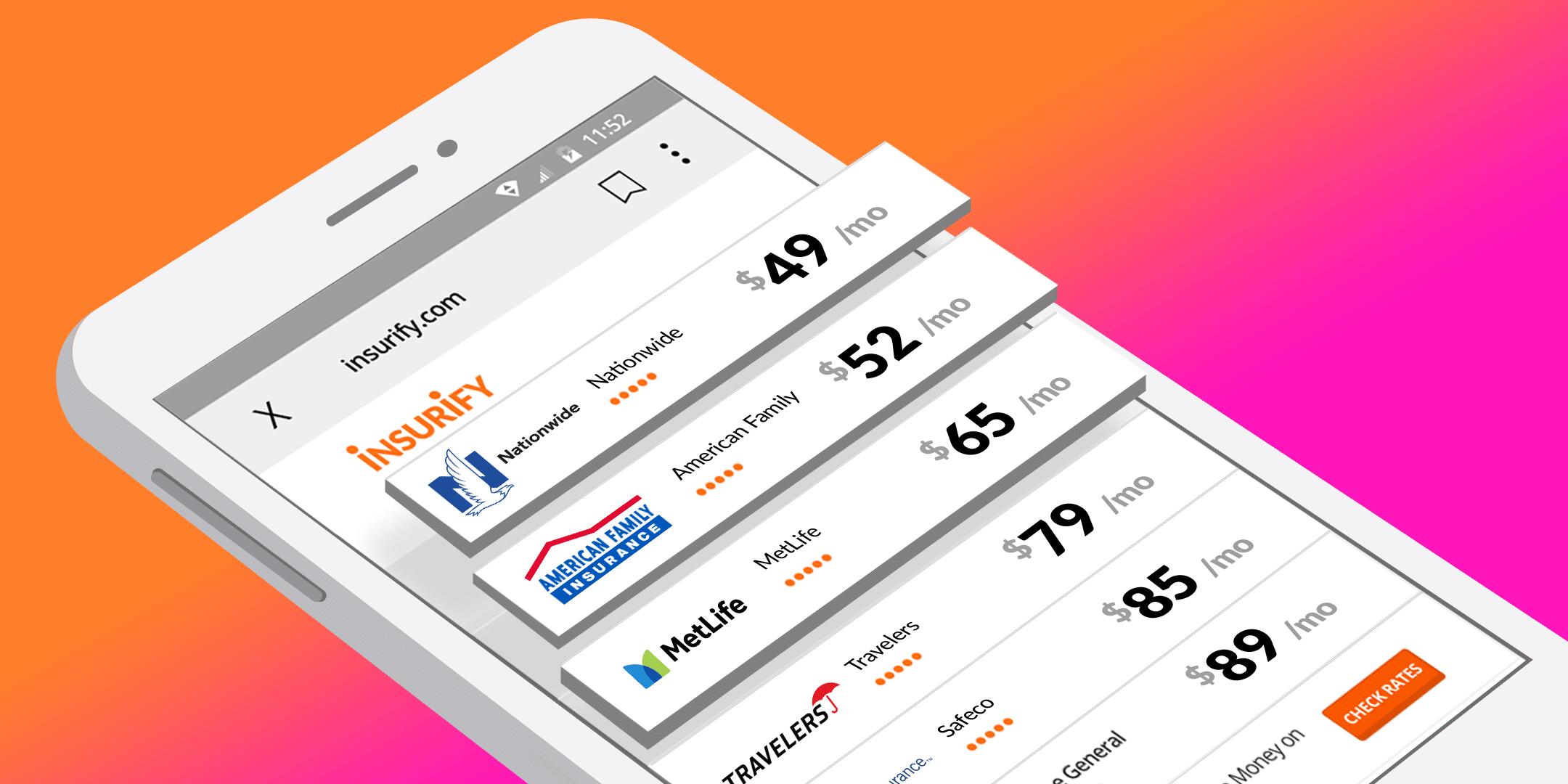 Archival Insurify product mockup showing its insurance comparison interface