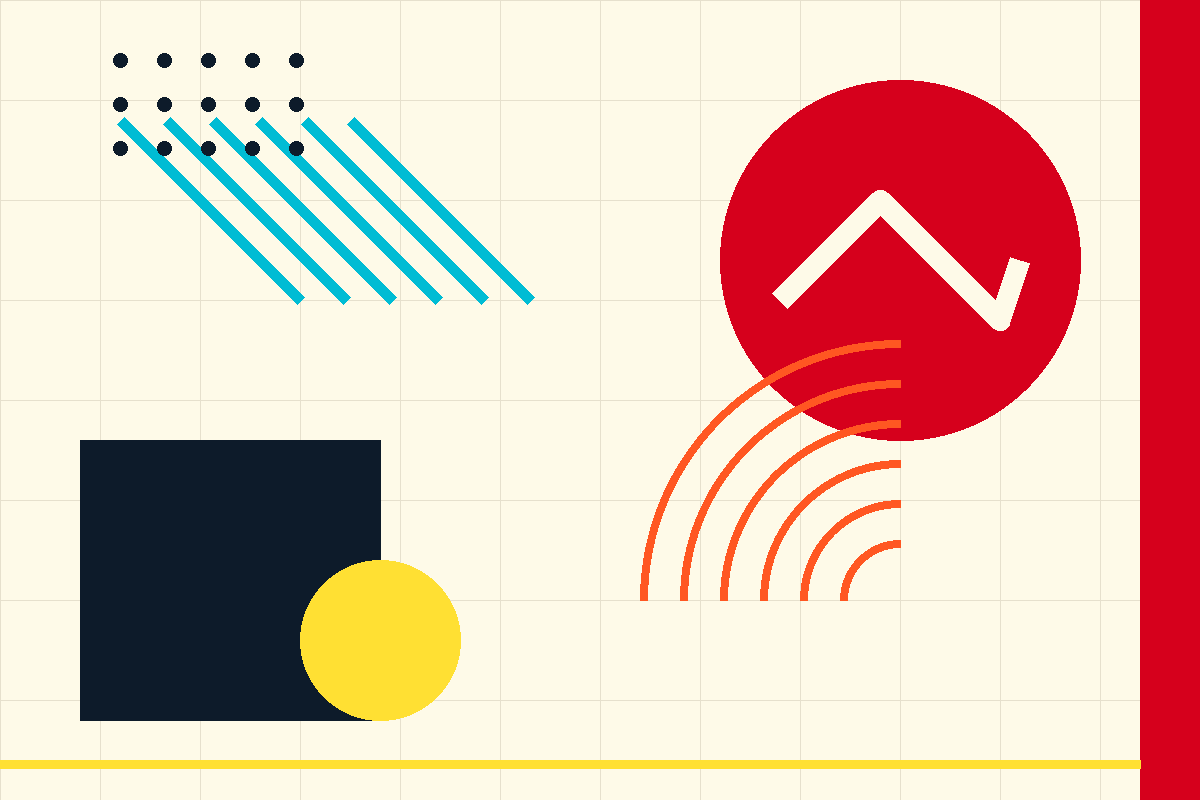 Swiss-style geometric composition in Snoonu's crimson, navy and yellow
