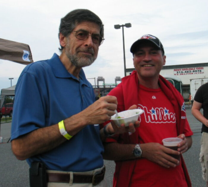 Nathan Relles and Doug Schoenberg at a Phillies company outing