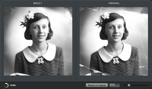 Software MacKiev’s before-and-after demonstration of family photograph repair