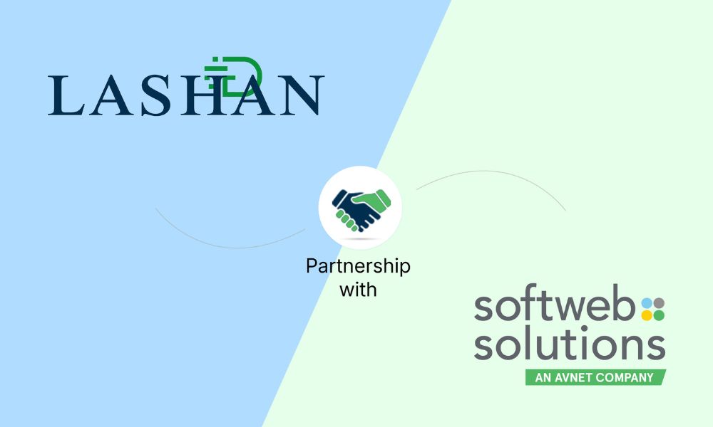 Official announcement graphic for the LASHAN Digital and Softweb Solutions alliance