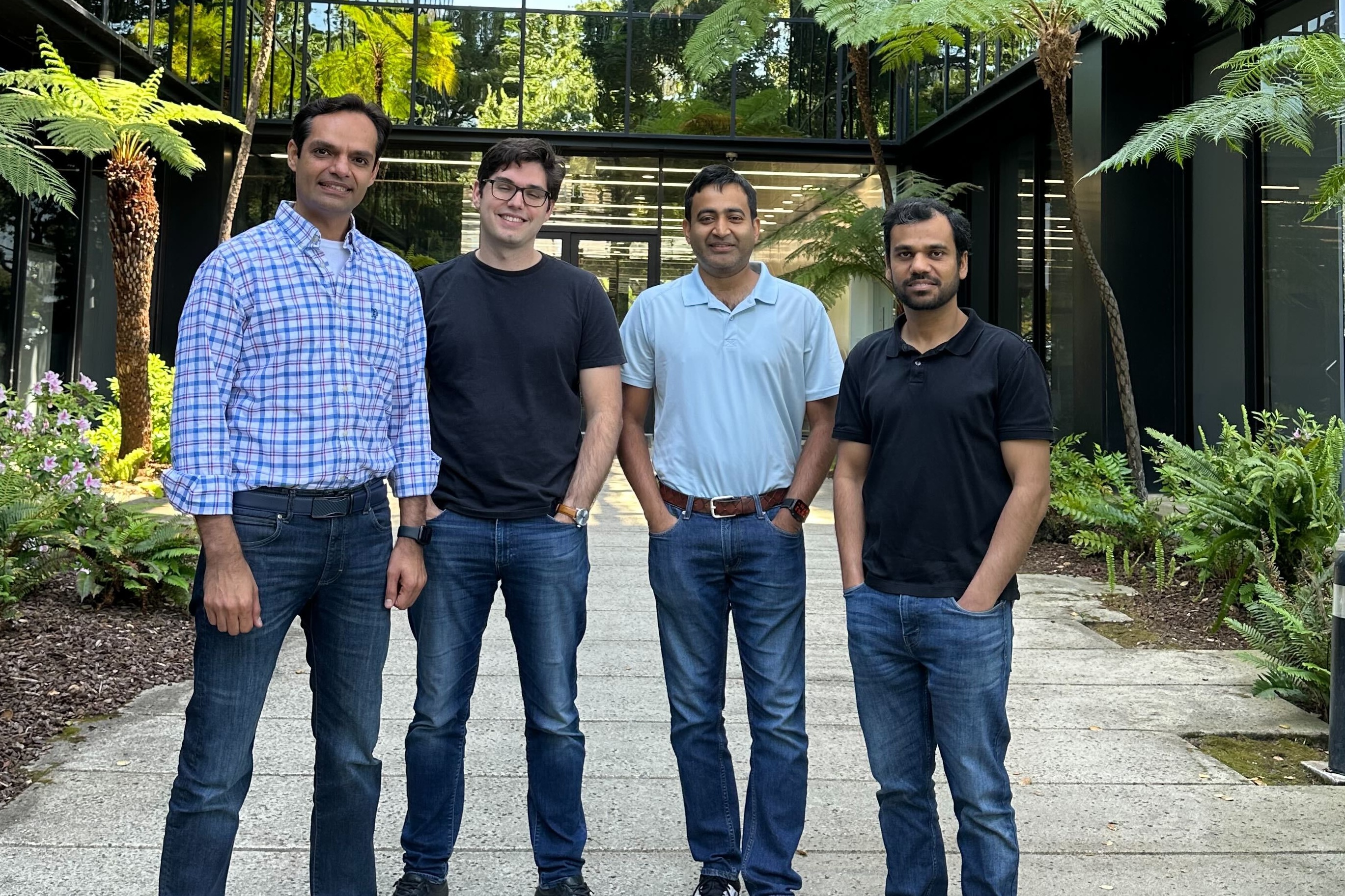 WisdomAI’s four co-founders standing together outdoors; Soham Mazumdar is third from the left.