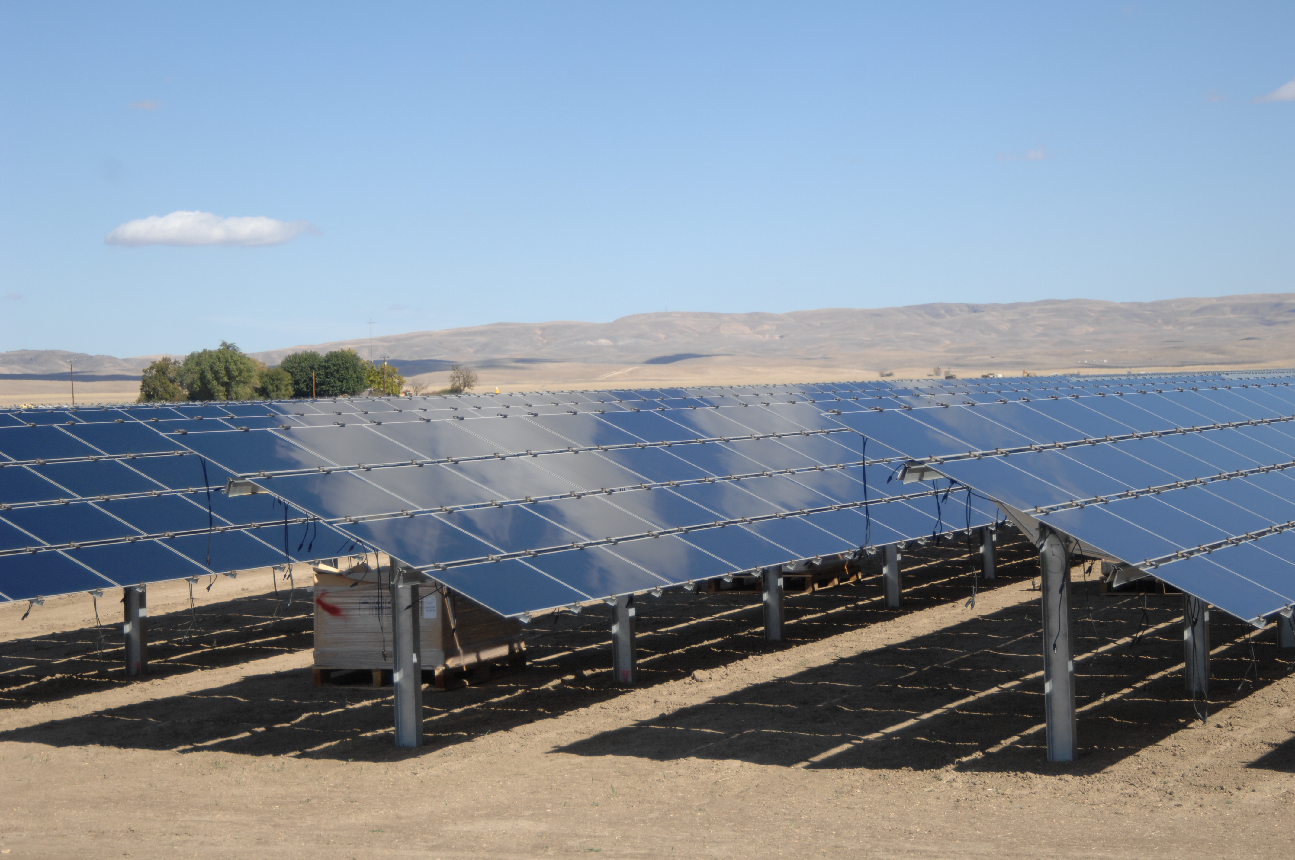 Rows of photovoltaic panels at Topaz Solar Farm in California