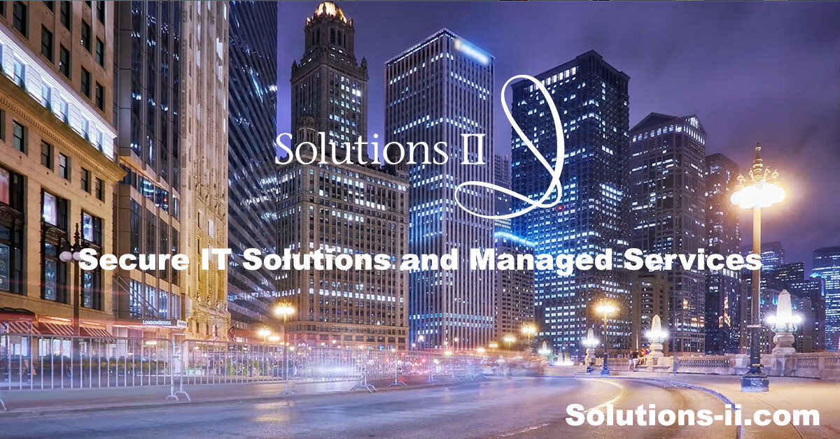 Solutions II branded cityscape describing secure IT solutions and managed services
